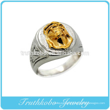 Lastest Religious Prayer Jewelry Father Jesus Finger Ring Trendy 316L Stainless Steel Two Tone Catholic Jewelry